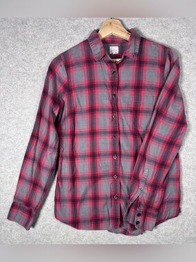 J. Crew The Perfect Shirt Red Gray Plaid Soft Flannel Long Sleeve 100% Cotton S